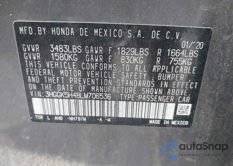 2020 Honda Fit Lx z USA, uszkodzony, nr VIN 3HGGK5H48LM706536